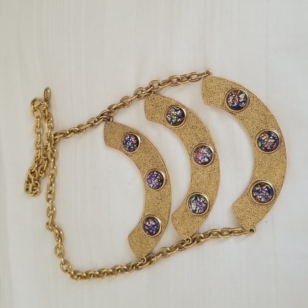Gold Half Circle Glass Statement Necklace